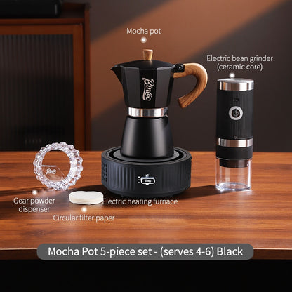 BINCOO Single-Valve Moka Pot Set Coffee Maker Home Coffee Machine with Electric Stove Set Coffee Bean Grinder Set 3Cups/6Cups