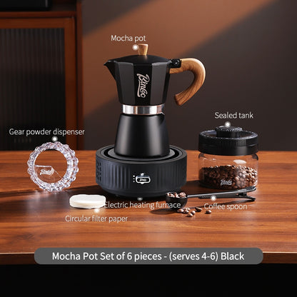 BINCOO Single-Valve Moka Pot Set Coffee Maker Home Coffee Machine with Electric Stove Set Coffee Bean Grinder Set 3Cups/6Cups