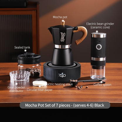 BINCOO Single-Valve Moka Pot Set Coffee Maker Home Coffee Machine with Electric Stove Set Coffee Bean Grinder Set 3Cups/6Cups