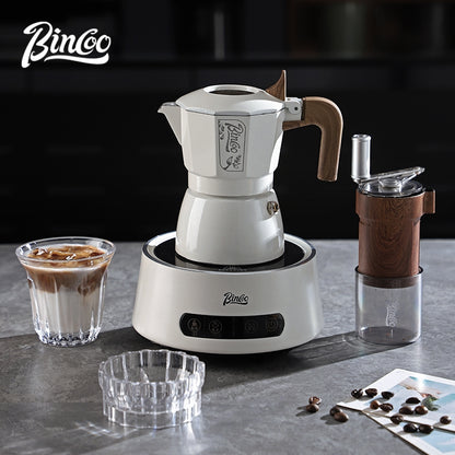 BINCOO Double-Valve Coffee Moka Pot with Electric Stove Set Home Coffee Brewing Set Italian Espresso Extraction Coffee Maker 2Cups