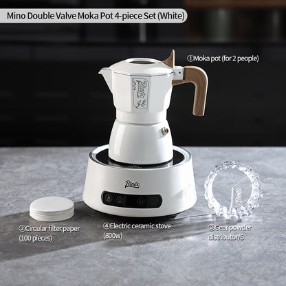 BINCOO Double-Valve Coffee Moka Pot with Electric Stove Set Home Coffee Brewing Set Italian Espresso Extraction Coffee Maker 2Cups