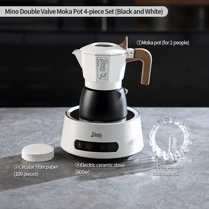 BINCOO Double-Valve Coffee Moka Pot with Electric Stove Set Home Coffee Brewing Set Italian Espresso Extraction Coffee Maker 2Cups