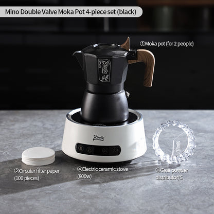 BINCOO Double-Valve Coffee Moka Pot with Electric Stove Set Home Coffee Brewing Set Italian Espresso Extraction Coffee Maker 2Cups