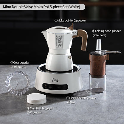 BINCOO Double-Valve Coffee Moka Pot with Electric Stove Set Home Coffee Brewing Set Italian Espresso Extraction Coffee Maker 2Cups
