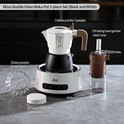 BINCOO Double-Valve Coffee Moka Pot with Electric Stove Set Home Coffee Brewing Set Italian Espresso Extraction Coffee Maker 2Cups