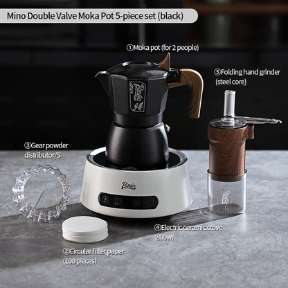 BINCOO Double-Valve Coffee Moka Pot with Electric Stove Set Home Coffee Brewing Set Italian Espresso Extraction Coffee Maker 2Cups