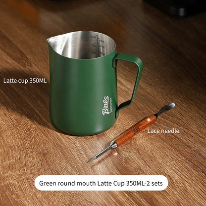 BINCOO Coffee Latte Art Cup with Latte Art Needle Professional Stainless Steel Coffee Latte Art Cup Thickened with Internal Graduations 350ML/600ML