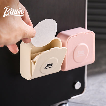 BINCOO Wall-mounted Round Coffee Filter Storage Box No Drilling Required with Water Divider Net and Filter Papers