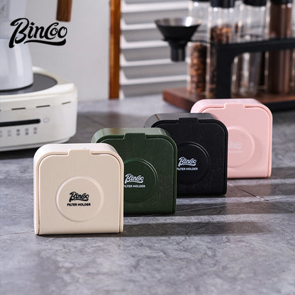 BINCOO Wall-mounted Round Coffee Filter Storage Box No Drilling Required with Water Divider Net and Filter Papers