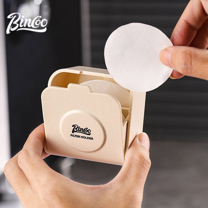 BINCOO Wall-mounted Round Coffee Filter Storage Box No Drilling Required with Water Divider Net and Filter Papers