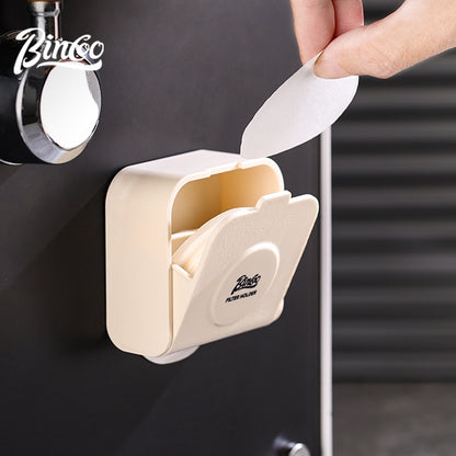 BINCOO Wall-mounted Round Coffee Filter Storage Box No Drilling Required with Water Divider Net and Filter Papers