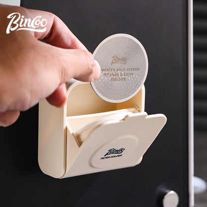 BINCOO Wall-mounted Round Coffee Filter Storage Box No Drilling Required with Water Divider Net and Filter Papers