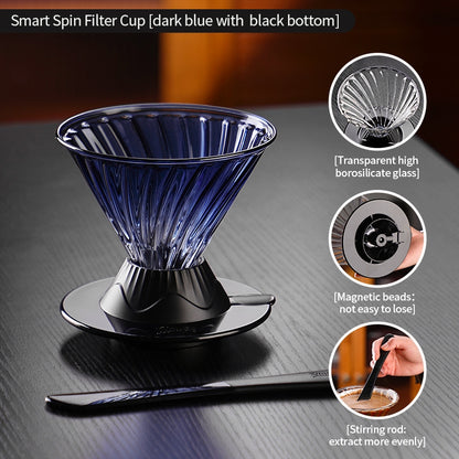 BINCOO Hands-on Smart Cup V60 Coffee Dripper Glass Twisted Spiral Coffee Sharing Pot Set Coffee Equipment