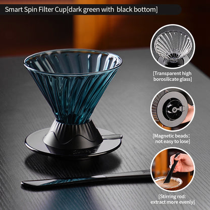 BINCOO Hands-on Smart Cup V60 Coffee Dripper Glass Twisted Spiral Coffee Sharing Pot Set Coffee Equipment