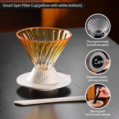 BINCOO Hands-on Smart Cup V60 Coffee Dripper Glass Twisted Spiral Coffee Sharing Pot Set Coffee Equipment