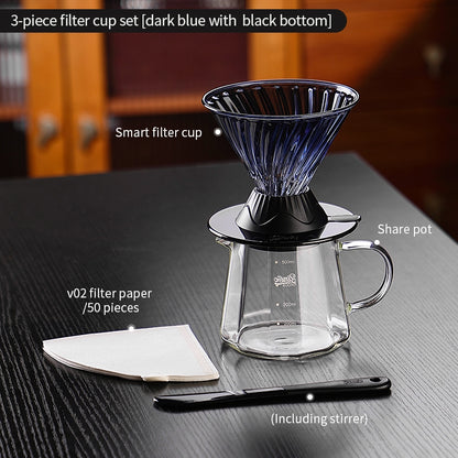 BINCOO Hands-on Smart Cup V60 Coffee Dripper Glass Twisted Spiral Coffee Sharing Pot Set Coffee Equipment
