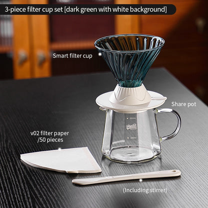 BINCOO Hands-on Smart Cup V60 Coffee Dripper Glass Twisted Spiral Coffee Sharing Pot Set Coffee Equipment