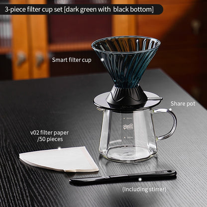 BINCOO Hands-on Smart Cup V60 Coffee Dripper Glass Twisted Spiral Coffee Sharing Pot Set Coffee Equipment