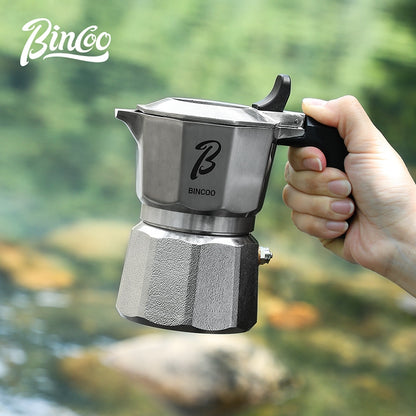 BINCOO Three-Valve Moka Pot 316 Stainless Steel Coffee Pot Italian Espresso Maker Ideal for Outdoor Camping Travel Gift Set 2Cups