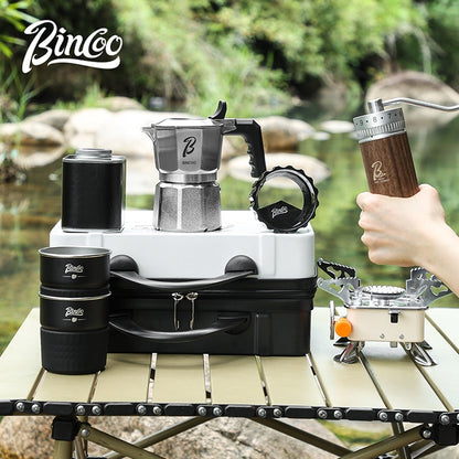 BINCOO Three-Valve Moka Pot 316 Stainless Steel Coffee Pot Italian Espresso Maker Ideal for Outdoor Camping Travel Gift Set 2Cups