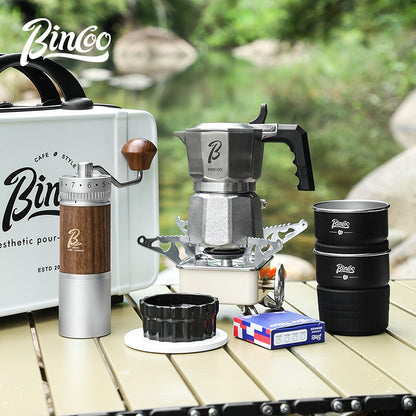 BINCOO Three-Valve Moka Pot 316 Stainless Steel Coffee Pot Italian Espresso Maker Ideal for Outdoor Camping Travel Gift Set 2Cups