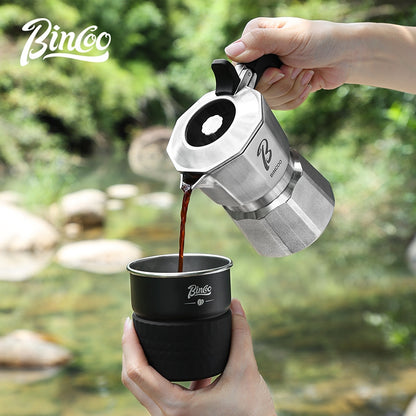 BINCOO Three-Valve Moka Pot 316 Stainless Steel Coffee Pot Italian Espresso Maker Ideal for Outdoor Camping Travel Gift Set 2Cups