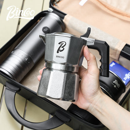 BINCOO Three-Valve Moka Pot 316 Stainless Steel Coffee Pot Italian Espresso Maker Ideal for Outdoor Camping Travel Gift Set 2Cups