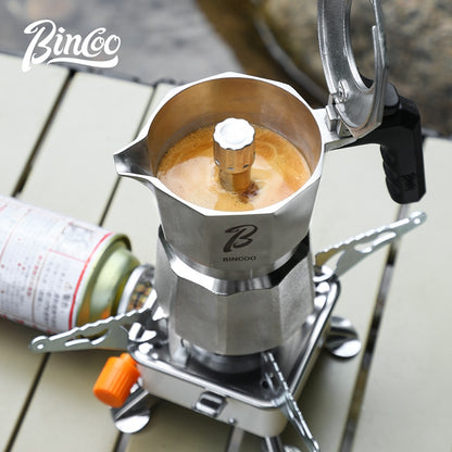 BINCOO Three-Valve Moka Pot 316 Stainless Steel Coffee Pot Italian Espresso Maker Ideal for Outdoor Camping Travel Gift Set 2Cups