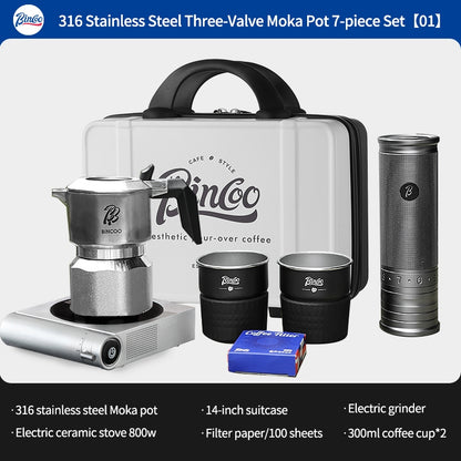 BINCOO Three-Valve Moka Pot 316 Stainless Steel Coffee Pot Italian Espresso Maker Ideal for Outdoor Camping Travel Gift Set 2Cups