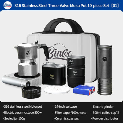 BINCOO Three-Valve Moka Pot 316 Stainless Steel Coffee Pot Italian Espresso Maker Ideal for Outdoor Camping Travel Gift Set 2Cups