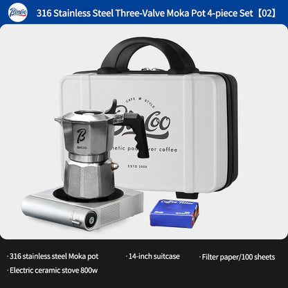 BINCOO Three-Valve Moka Pot 316 Stainless Steel Coffee Pot Italian Espresso Maker Ideal for Outdoor Camping Travel Gift Set 2Cups