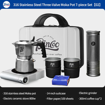 BINCOO Three-Valve Moka Pot 316 Stainless Steel Coffee Pot Italian Espresso Maker Ideal for Outdoor Camping Travel Gift Set 2Cups
