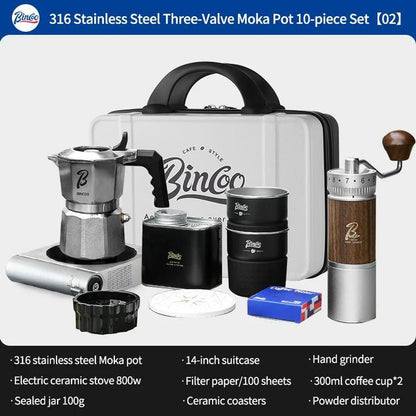 BINCOO Three-Valve Moka Pot 316 Stainless Steel Coffee Pot Italian Espresso Maker Ideal for Outdoor Camping Travel Gift Set 2Cups