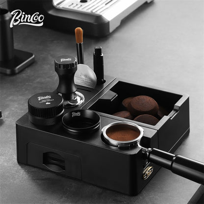 BINCOO Espresso Tamper Base Set with Integrated Tamper Knock Slag Box Detachable Italian-Style Coffee Powder Distributor and Tamper Hammer Complete Tool Kit 51MM/58MM