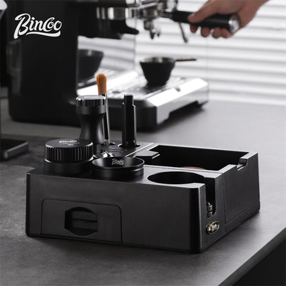 BINCOO Espresso Tamper Base Set with Integrated Tamper Knock Slag Box Detachable Italian-Style Coffee Powder Distributor and Tamper Hammer Complete Tool Kit 51MM/58MM