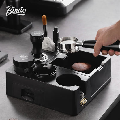 BINCOO Espresso Tamper Base Set with Integrated Tamper Knock Slag Box Detachable Italian-Style Coffee Powder Distributor and Tamper Hammer Complete Tool Kit 51MM/58MM