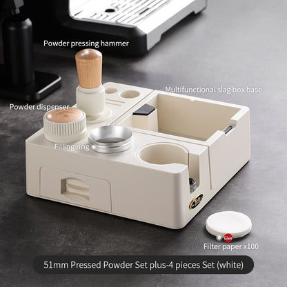 BINCOO Espresso Tamper Base Set with Integrated Tamper Knock Slag Box Detachable Italian-Style Coffee Powder Distributor and Tamper Hammer Complete Tool Kit 51MM/58MM