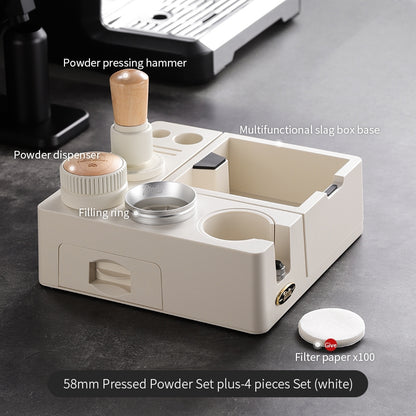 BINCOO Espresso Tamper Base Set with Integrated Tamper Knock Slag Box Detachable Italian-Style Coffee Powder Distributor and Tamper Hammer Complete Tool Kit 51MM/58MM