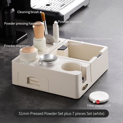 BINCOO Espresso Tamper Base Set with Integrated Tamper Knock Slag Box Detachable Italian-Style Coffee Powder Distributor and Tamper Hammer Complete Tool Kit 51MM/58MM