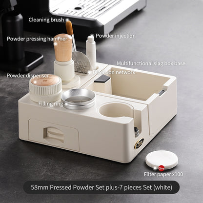BINCOO Espresso Tamper Base Set with Integrated Tamper Knock Slag Box Detachable Italian-Style Coffee Powder Distributor and Tamper Hammer Complete Tool Kit 51MM/58MM