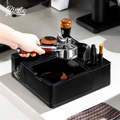 BINCOO Italian-Style Multi-Function Coffee Tamper Base with Tamper Hammer Colth Powder Distributor and Grounds Collection Box Set