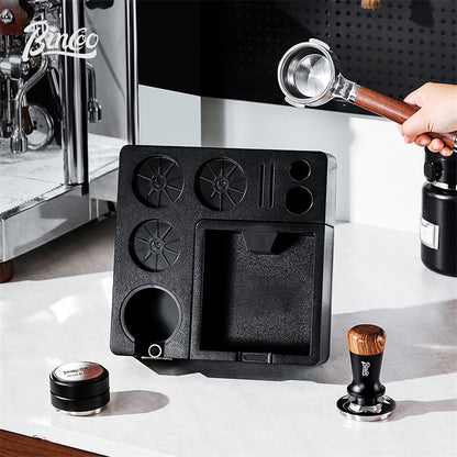 BINCOO Italian-Style Multi-Function Coffee Tamper Base with Tamper Hammer Colth Powder Distributor and Grounds Collection Box Set