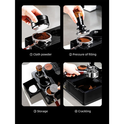 BINCOO Italian-Style Multi-Function Coffee Tamper Base with Tamper Hammer Colth Powder Distributor and Grounds Collection Box Set