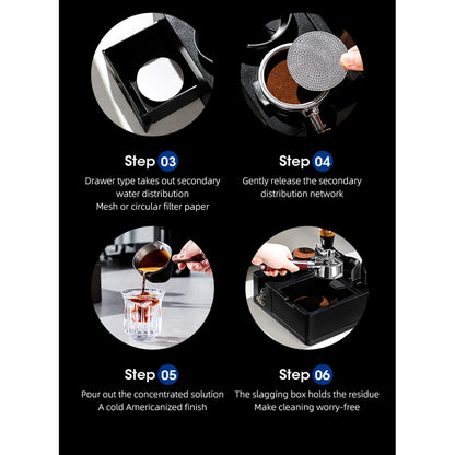 BINCOO Italian-Style Multi-Function Coffee Tamper Base with Tamper Hammer Colth Powder Distributor and Grounds Collection Box Set