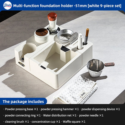 BINCOO Italian-Style Multi-Function Coffee Tamper Base with Tamper Hammer Colth Powder Distributor and Grounds Collection Box Set