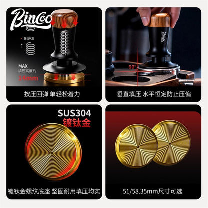 BINCOO Espresso Tamper Italian Espresso Machine Tamper Titanium-Coated Threaded Base Spring-Loaded Tamper 51MM/58MM