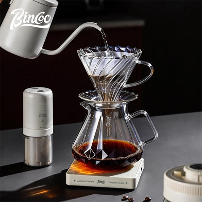 BINCOO Hand Brewing Coffee Set Coffee V60 Dripper with Glass Pour-Over Pot Manual Coffee Grinder Coffee Accessories