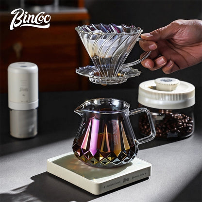 BINCOO Hand Brewing Coffee Set Coffee V60 Dripper with Glass Pour-Over Pot Manual Coffee Grinder Coffee Accessories