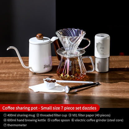 BINCOO Hand Brewing Coffee Set Coffee V60 Dripper with Glass Pour-Over Pot Manual Coffee Grinder Coffee Accessories