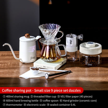 BINCOO Hand Brewing Coffee Set Coffee V60 Dripper with Glass Pour-Over Pot Manual Coffee Grinder Coffee Accessories